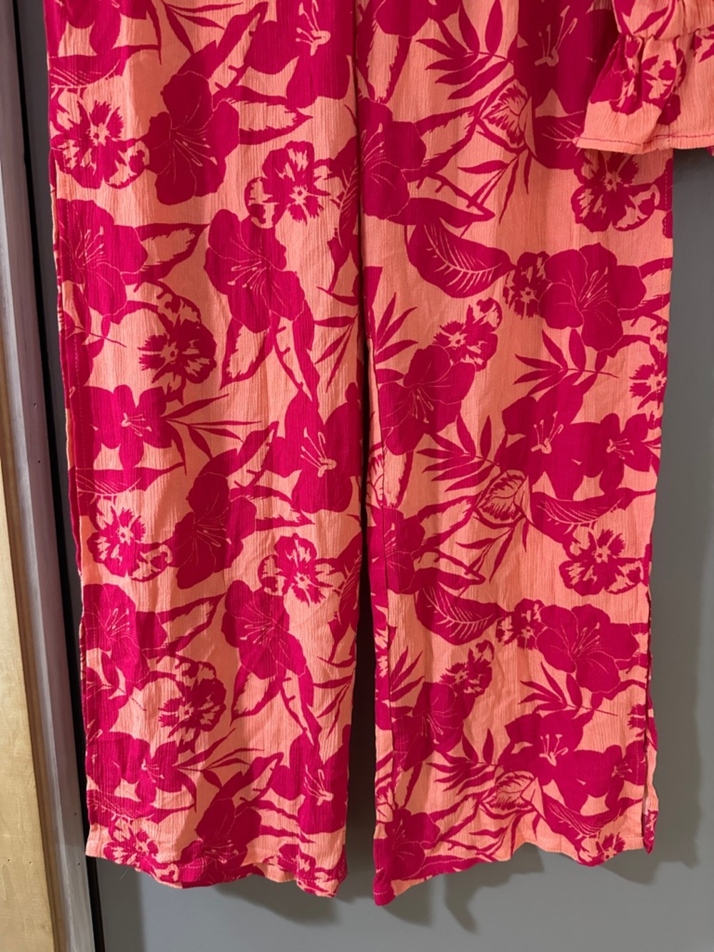NWT Miken Coral & Fuchsia Floral Matching Set Top & Pants Resort Beach Vacation - Picture 4 of 7
